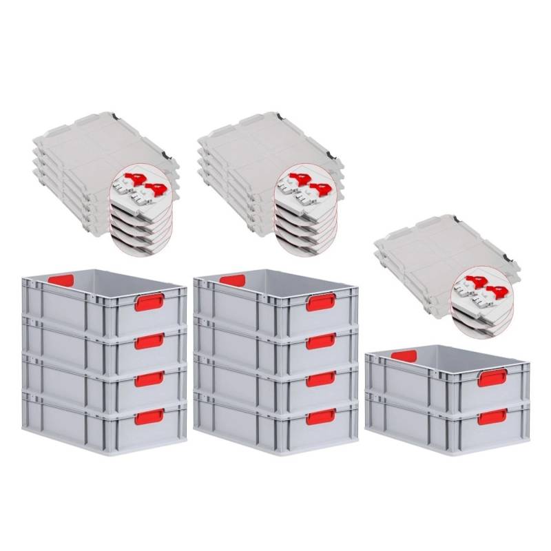 PROREGAL Spar Set 10x Eurobox Nextgen Color Mit Scharnierdeckel & Schiebeschnappverschlüsse HxBxT 17 x 40 x 60 cm Griffe Rot Geschlossen Glatter Boden von PROREGAL