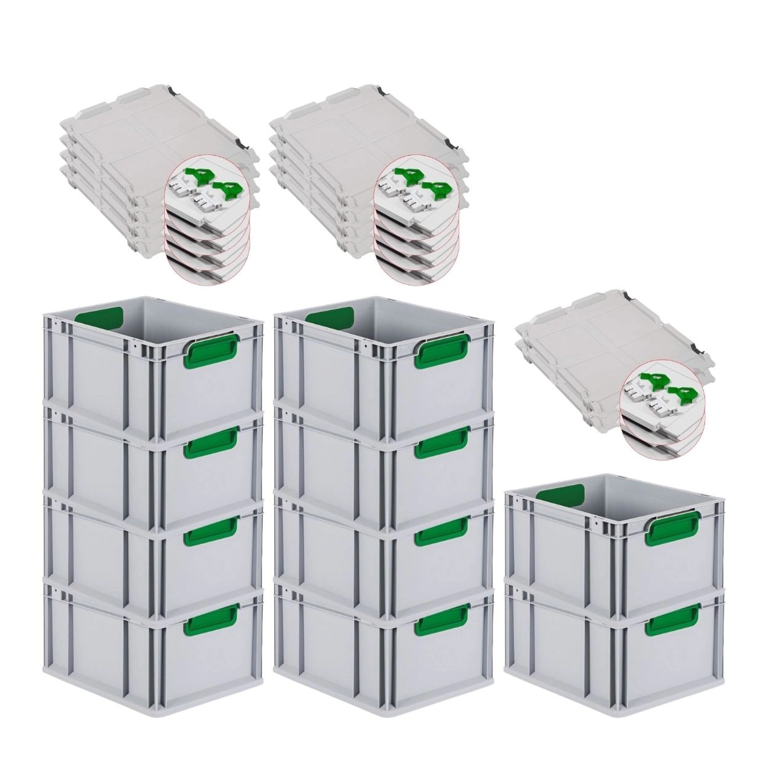 PROREGAL Spar Set 10x Eurobox Nextgen Color Mit Scharnierdeckel & Schiebeschnappverschlüsse HxBxT 22 x 30 x 40 cm Griffe Grün Glatter Boden PROREGAL Spar Set 10x Eurobox Nextgen Color Mit Scharnierdeckel & Schiebeschnappverschlüsse HxBxT 22 x 30 x 40 cm Griffe Grün Glatter Boden von PROREGAL