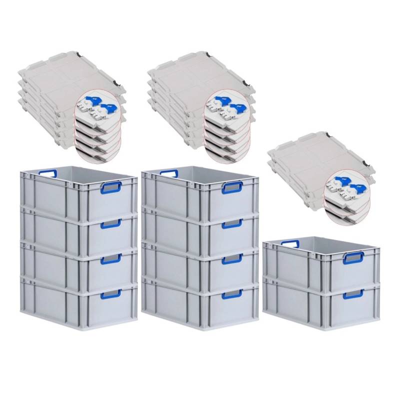 PROREGAL Spar Set 10x Eurobox Nextgen Color Mit Scharnierdeckel & Schiebeschnappverschlüsse HxBxT 22 x 40 x 60 cm Griffe Blau Offen Verstärkter Boden von PROREGAL