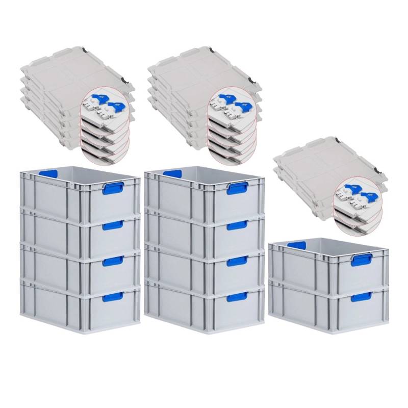 PROREGAL Spar Set 10x Eurobox Nextgen Color Mit Scharnierdeckel & Schiebeschnappverschlüsse HxBxT 22 x 40 x 60 cm Griffe Blau Verstärkter Boden von PROREGAL