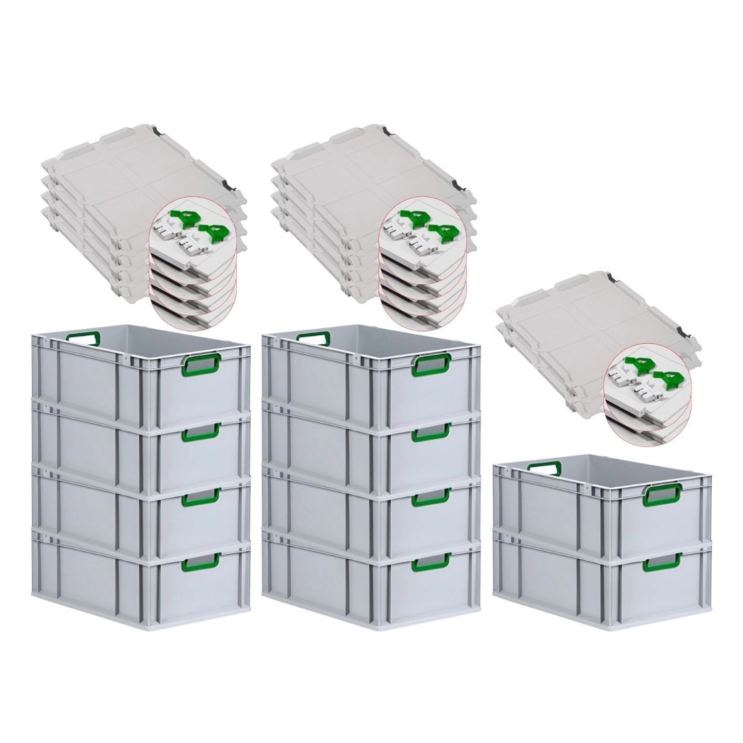 PROREGAL Spar Set 10x Eurobox Nextgen Color Mit Scharnierdeckel & Schiebeschnappverschlüsse HxBxT 22 x 40 x 60 cm Griffe Grün Offen Verstärkter Boden PROREGAL Spar Set 10x Eurobox Nextgen Color Mit Scharnierdeckel & Schiebeschnappverschlüsse HxBxT 22 x 40 x 60 cm Griffe Grün Offen Verstärkter Boden von PROREGAL