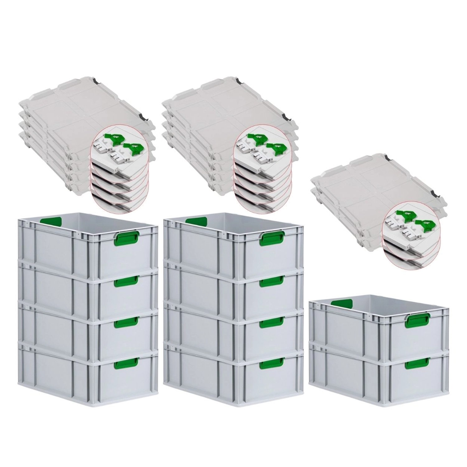 PROREGAL Spar Set 10x Eurobox Nextgen Color Mit Scharnierdeckel & Schiebeschnappverschlüsse HxBxT 22 x 40 x 60 cm Griffe Grün Verstärkter Boden PROREGAL Spar Set 10x Eurobox Nextgen Color Mit Scharnierdeckel & Schiebeschnappverschlüsse HxBxT 22 x 40 x 60 cm Griffe Grün Verstärkter Boden von PROREGAL