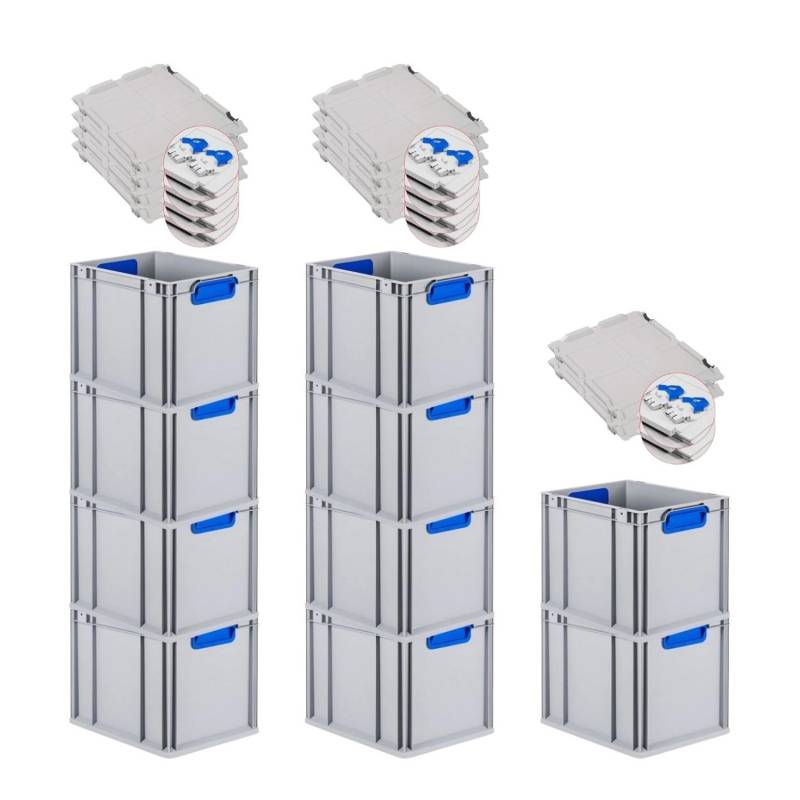PROREGAL Spar Set 10x Eurobox Nextgen Color Mit Scharnierdeckel & Schiebeschnappverschlüsse HxBxT 32 x 30 x 40 cm Griffe Blau Glatter Boden von PROREGAL