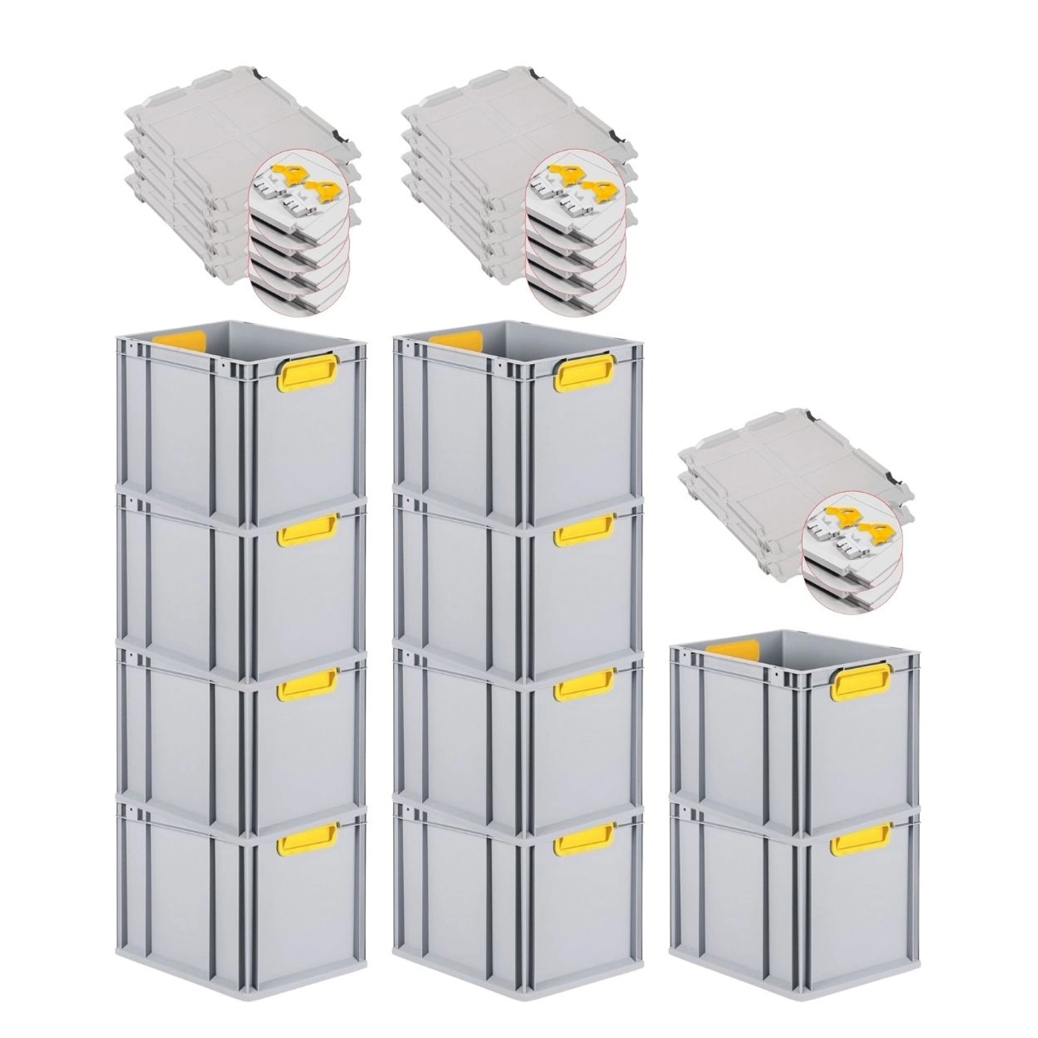PROREGAL Spar Set 10x Eurobox Nextgen Color Mit Scharnierdeckel & Schiebeschnappverschlüsse HxBxT 32 x 30 x 40 cm Griffe Gelb Glatter Boden PROREGAL Spar Set 10x Eurobox Nextgen Color Mit Scharnierdeckel & Schiebeschnappverschlüsse HxBxT 32 x 30 x 40 cm Griffe Gelb Glatter Boden von PROREGAL