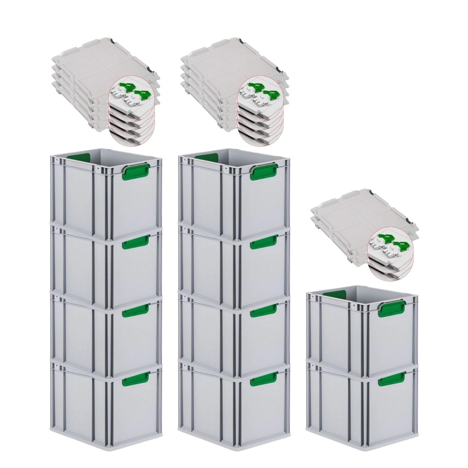 PROREGAL Spar Set 10x Eurobox Nextgen Color Mit Scharnierdeckel & Schiebeschnappverschlüsse HxBxT 32 x 30 x 40 cm Griffe Grün Glatter Boden PROREGAL Spar Set 10x Eurobox Nextgen Color Mit Scharnierdeckel & Schiebeschnappverschlüsse HxBxT 32 x 30 x 40 cm Griffe Grün Glatter Boden von PROREGAL
