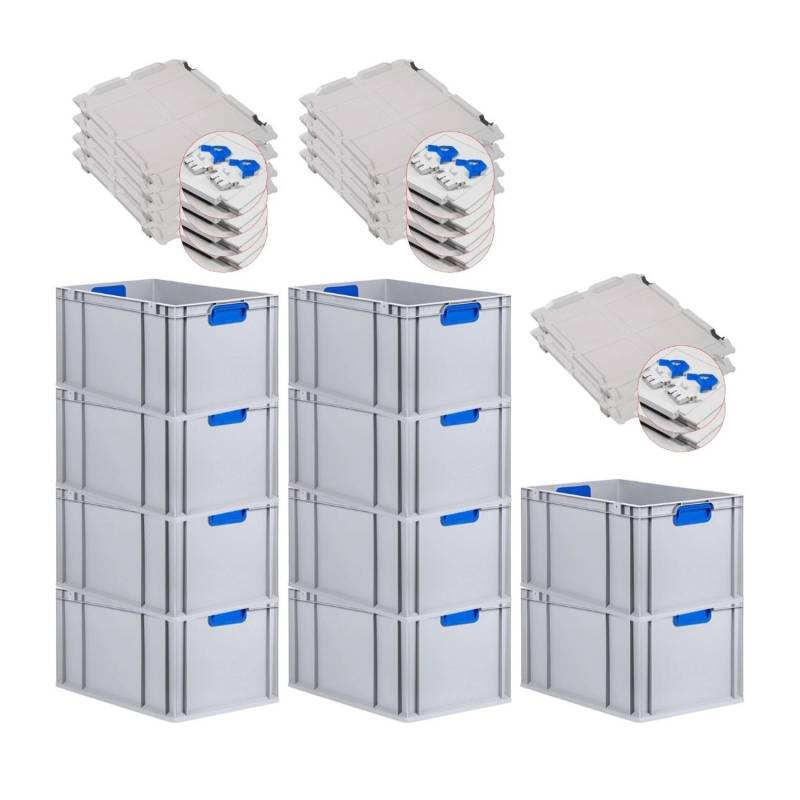 PROREGAL Spar Set 10x Eurobox Nextgen Color Mit Scharnierdeckel & Schiebeschnappverschlüsse HxBxT 32 x 40 x 60 cm Griffe Blau Verstärkter Boden von PROREGAL