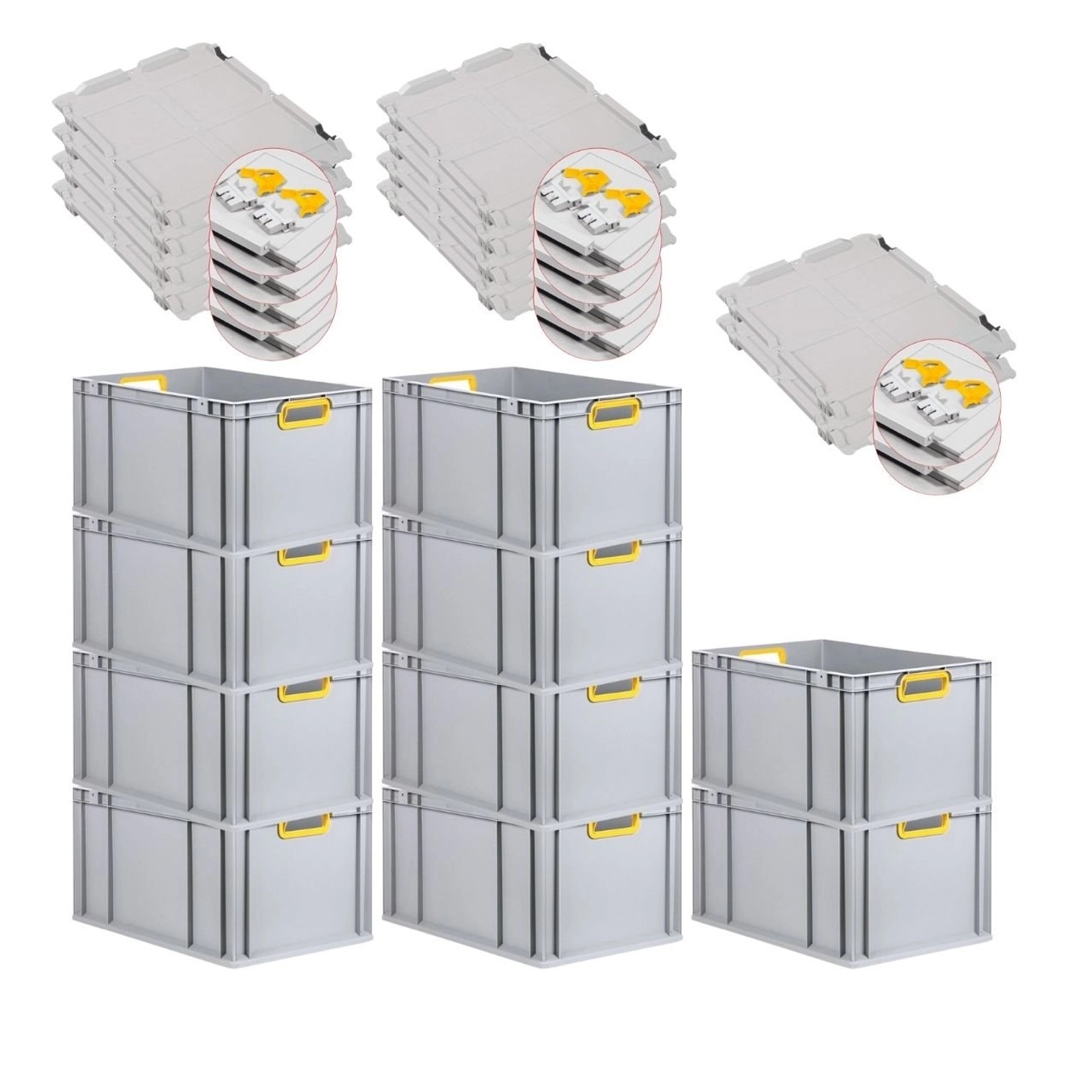 PROREGAL Spar Set 10x Eurobox Nextgen Color Mit Scharnierdeckel & Schiebeschnappverschlüsse HxBxT 32 x 40 x 60 cm Griffe Gelb Offen Verstärkter Boden PROREGAL Spar Set 10x Eurobox Nextgen Color Mit Scharnierdeckel & Schiebeschnappverschlüsse HxBxT 32 x 40 x 60 cm Griffe Gelb Offen Verstärkter Boden von PROREGAL