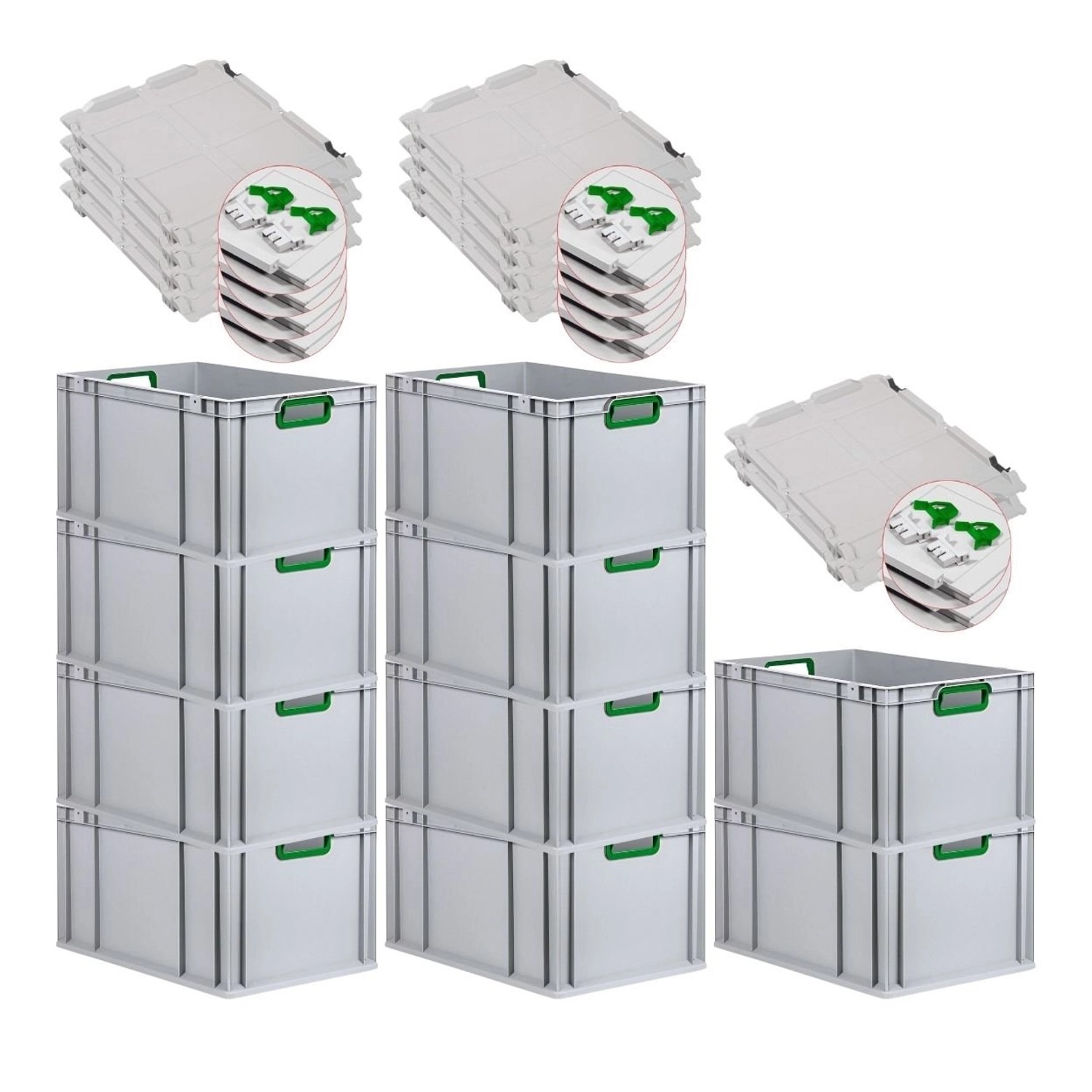 PROREGAL Spar Set 10x Eurobox Nextgen Color Mit Scharnierdeckel & Schiebeschnappverschlüsse HxBxT 32 x 40 x 60 cm Griffe Grün Offen Verstärkter Boden PROREGAL Spar Set 10x Eurobox Nextgen Color Mit Scharnierdeckel & Schiebeschnappverschlüsse HxBxT 32 x 40 x 60 cm Griffe Grün Offen Verstärkter Boden von PROREGAL