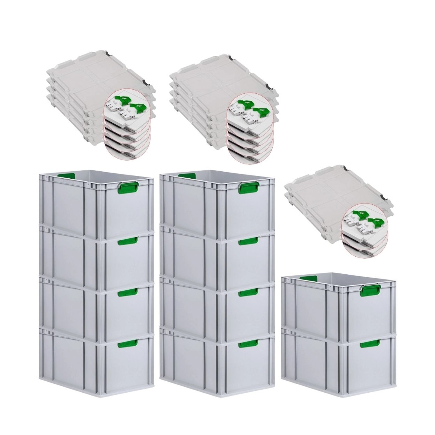PROREGAL Spar Set 10x Eurobox Nextgen Color Mit Scharnierdeckel & Schiebeschnappverschlüsse HxBxT 32 x 40 x 60 cm Griffe Grün Verstärkter Boden PROREGAL Spar Set 10x Eurobox Nextgen Color Mit Scharnierdeckel & Schiebeschnappverschlüsse HxBxT 32 x 40 x 60 cm Griffe Grün Verstärkter Boden von PROREGAL