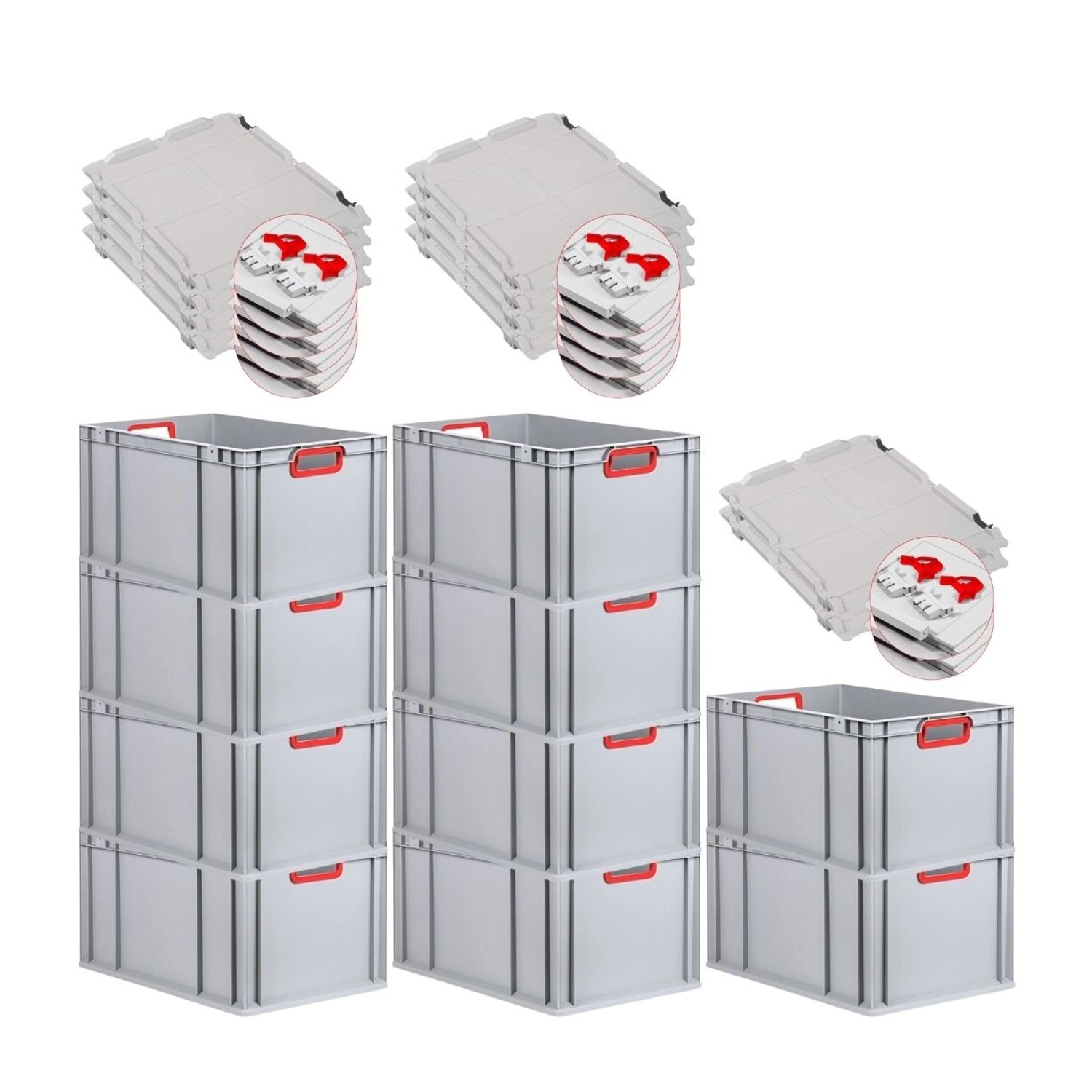 PROREGAL Spar Set 10x Eurobox Nextgen Color Mit Scharnierdeckel & Schiebeschnappverschlüsse HxBxT 32 x 40 x 60 cm Griffe Rot Offen Verstärkter Boden PROREGAL Spar Set 10x Eurobox Nextgen Color Mit Scharnierdeckel & Schiebeschnappverschlüsse HxBxT 32 x 40 x 60 cm Griffe Rot Offen Verstärkter Boden von PROREGAL