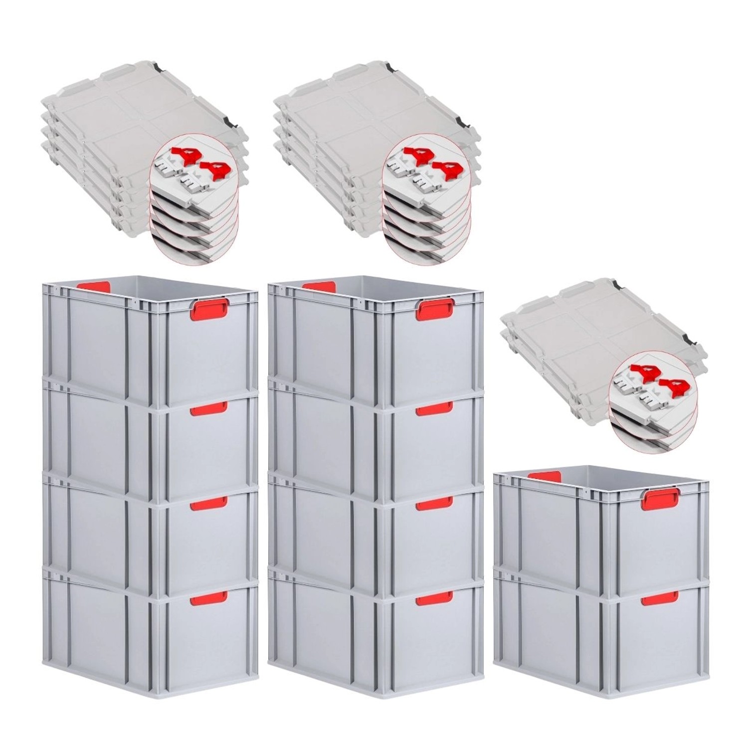 PROREGAL Spar Set 10x Eurobox Nextgen Color Mit Scharnierdeckel & Schiebeschnappverschlüsse HxBxT 32 x 40 x 60 cm Griffe Rot Verstärkter Boden PROREGAL Spar Set 10x Eurobox Nextgen Color Mit Scharnierdeckel & Schiebeschnappverschlüsse HxBxT 32 x 40 x 60 cm Griffe Rot Verstärkter Boden von PROREGAL
