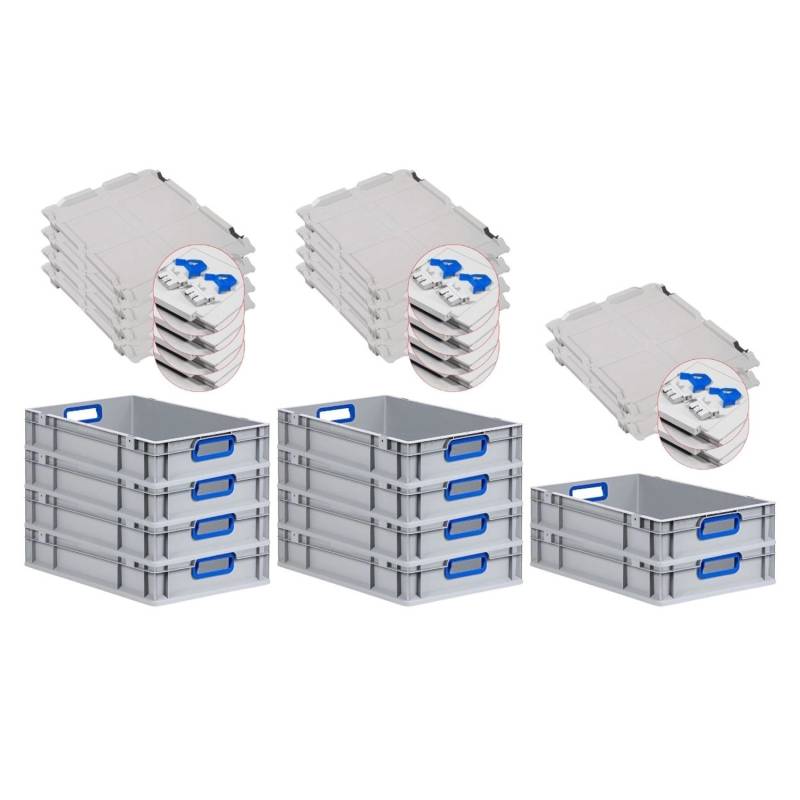 PROREGAL Spar Set 10x Eurobox Nextgen Color Mit Scharnierdeckel & Schiebeschnappverschlüssen HxBxT 12 x 40 x 60 cm Griffe Blau Offen Glatter Boden von PROREGAL