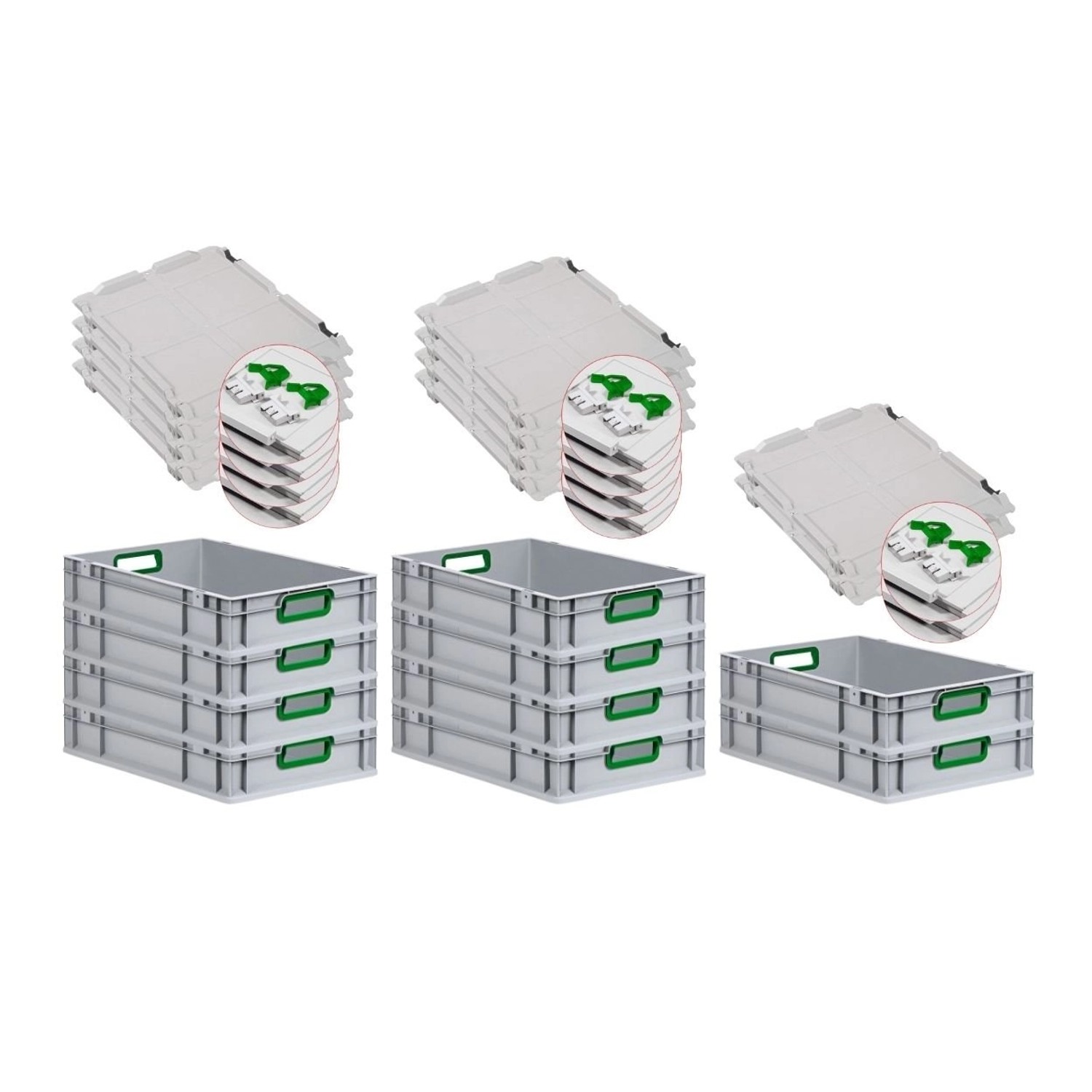 PROREGAL Spar Set 10x Eurobox Nextgen Color Mit Scharnierdeckel & Schiebeschnappverschlüssen HxBxT 12 x 40 x 60 cm Griffe Grün Offen Glatter Boden PROREGAL Spar Set 10x Eurobox Nextgen Color Mit Scharnierdeckel & Schiebeschnappverschlüssen HxBxT 12 x 40 x 60 cm Griffe Grün Offen Glatter Boden von PROREGAL
