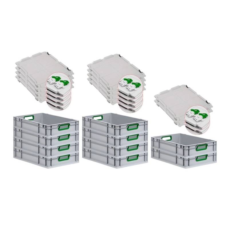 PROREGAL Spar Set 10x Eurobox Nextgen Color Mit Scharnierdeckel & Schiebeschnappverschlüssen HxBxT 12 x 40 x 60 cm Griffe Grün Offen Glatter Boden von PROREGAL