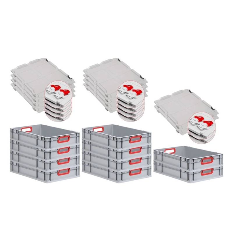PROREGAL Spar Set 10x Eurobox Nextgen Color Mit Scharnierdeckel & Schiebeschnappverschlüssen HxBxT 12 x 40 x 60 cm Griffe Rot Offen Glatter Boden von PROREGAL