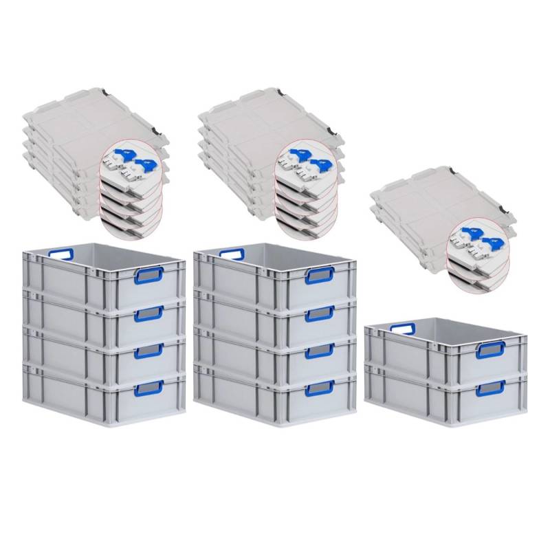 PROREGAL Spar Set 10x Eurobox Nextgen Color Mit Scharnierdeckel & Schiebeschnappverschlüssen HxBxT 17 x 40 x 60 cm Griffe Blau Offen Glatter Boden von PROREGAL