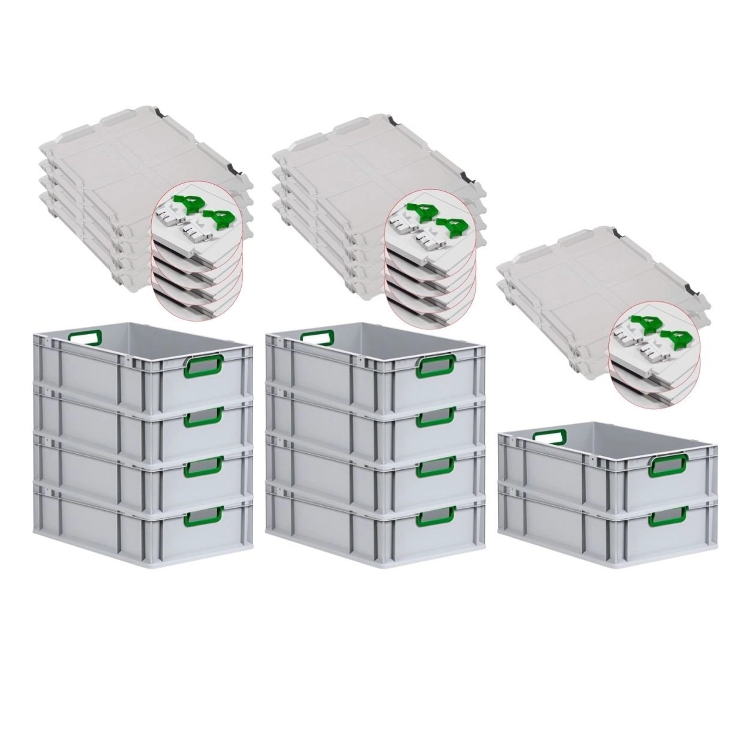 PROREGAL Spar Set 10x Eurobox Nextgen Color Mit Scharnierdeckel & Schiebeschnappverschlüssen HxBxT 17 x 40 x 60 cm Griffe Grün Offen Glatter Boden PROREGAL Spar Set 10x Eurobox Nextgen Color Mit Scharnierdeckel & Schiebeschnappverschlüssen HxBxT 17 x 40 x 60 cm Griffe Grün Offen Glatter Boden von PROREGAL