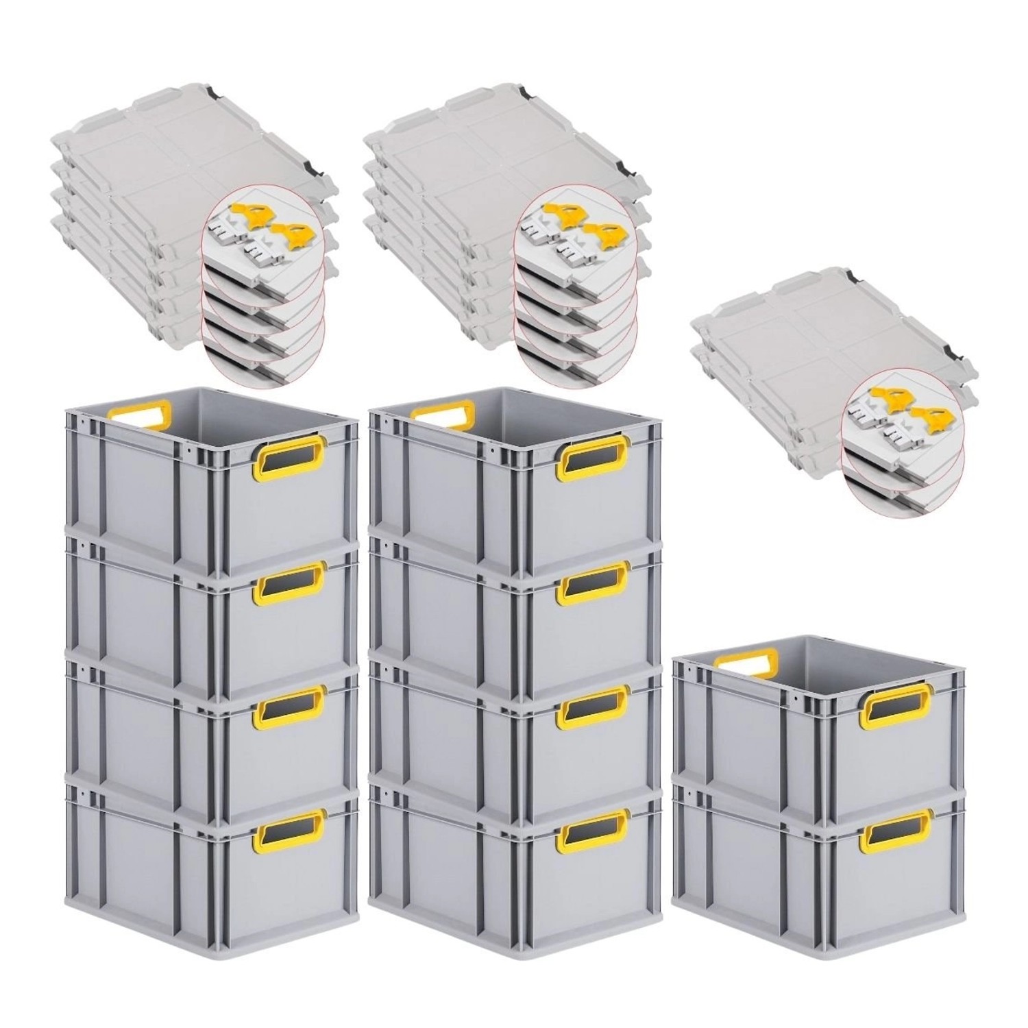PROREGAL Spar Set 10x Eurobox Nextgen Color Mit Scharnierdeckel & Schiebeschnappverschlüssen HxBxT 22 x 30 x 40 cm Griffe Gelb Offen Glatter Boden PROREGAL Spar Set 10x Eurobox Nextgen Color Mit Scharnierdeckel & Schiebeschnappverschlüssen HxBxT 22 x 30 x 40 cm Griffe Gelb Offen Glatter Boden von PROREGAL