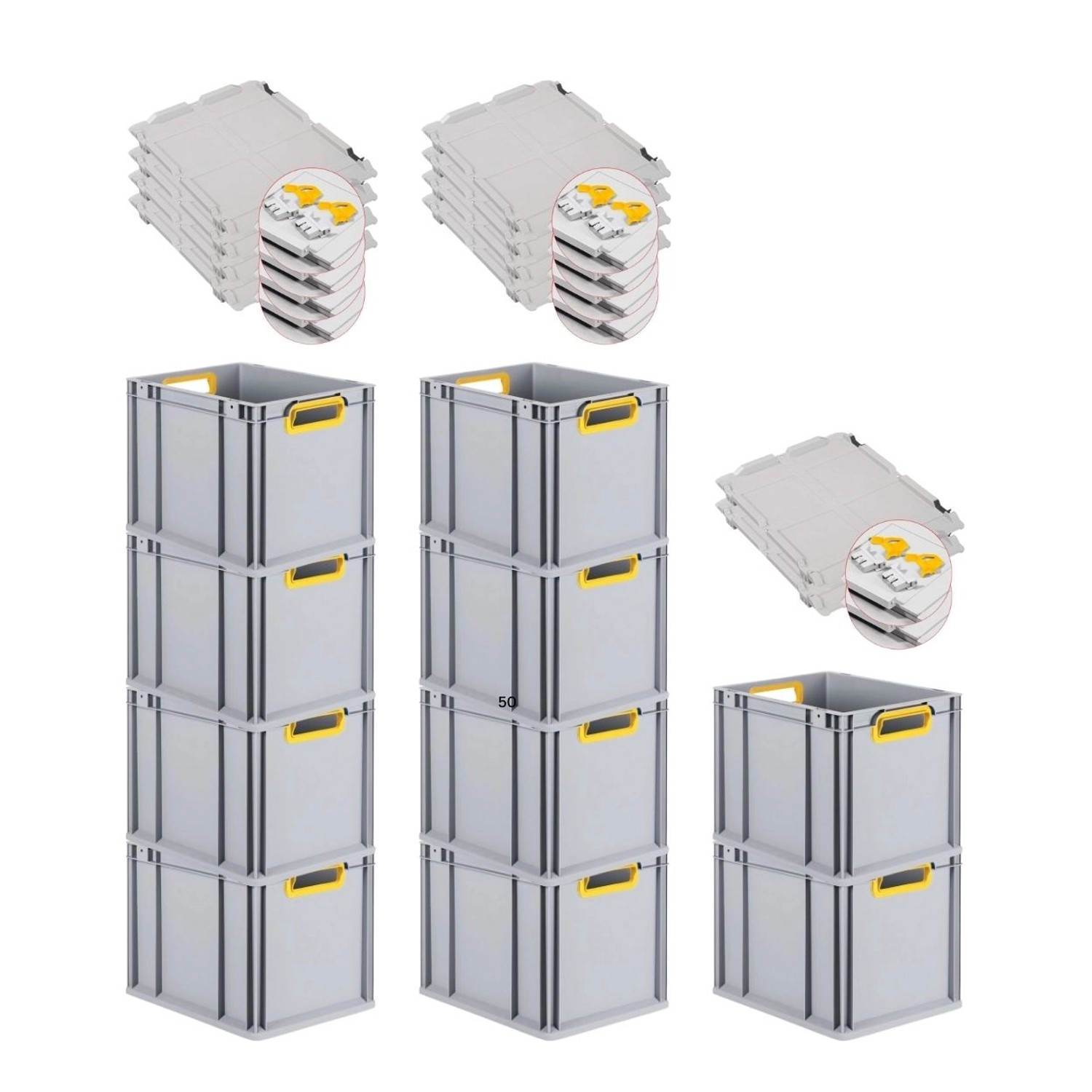 PROREGAL Spar Set 10x Eurobox Nextgen Color Mit Scharnierdeckel & Schiebeschnappverschlüssen HxBxT 32 x 30 x 40 cm Griffe Gelb Offen Glatter Boden PROREGAL Spar Set 10x Eurobox Nextgen Color Mit Scharnierdeckel & Schiebeschnappverschlüssen HxBxT 32 x 30 x 40 cm Griffe Gelb Offen Glatter Boden von PROREGAL