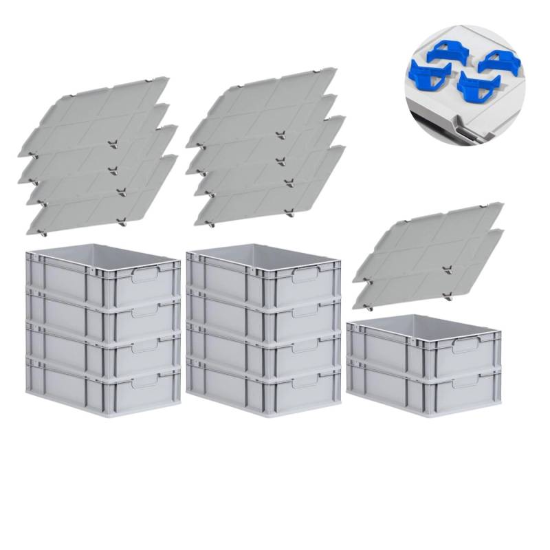 PROREGAL Spar Set 10x Eurobox Nextgen Economy Mit Auflagedeckel & 4x Schiebeschnappverschlüsse Blau Griffe Geschlossen HxBxT 17 x 40 x 60 cm 34 Liter von PROREGAL