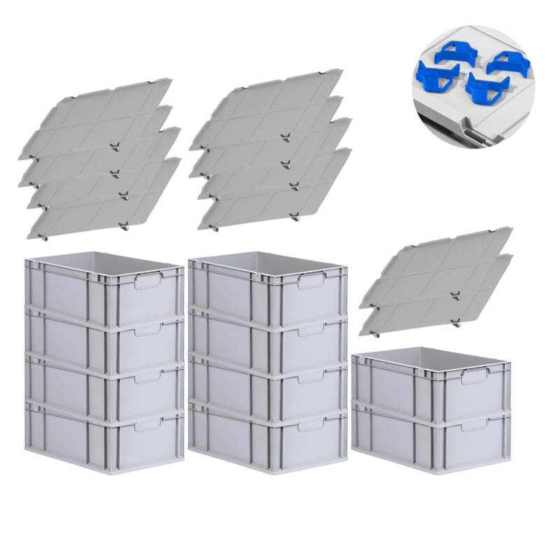 PROREGAL Spar Set 10x Eurobox Nextgen Economy Mit Auflagedeckel & 4x Schiebeschnappverschlüsse Blau Griffe Geschlossen HxBxT 22 x 40 x 60 cm 44 Liter von PROREGAL