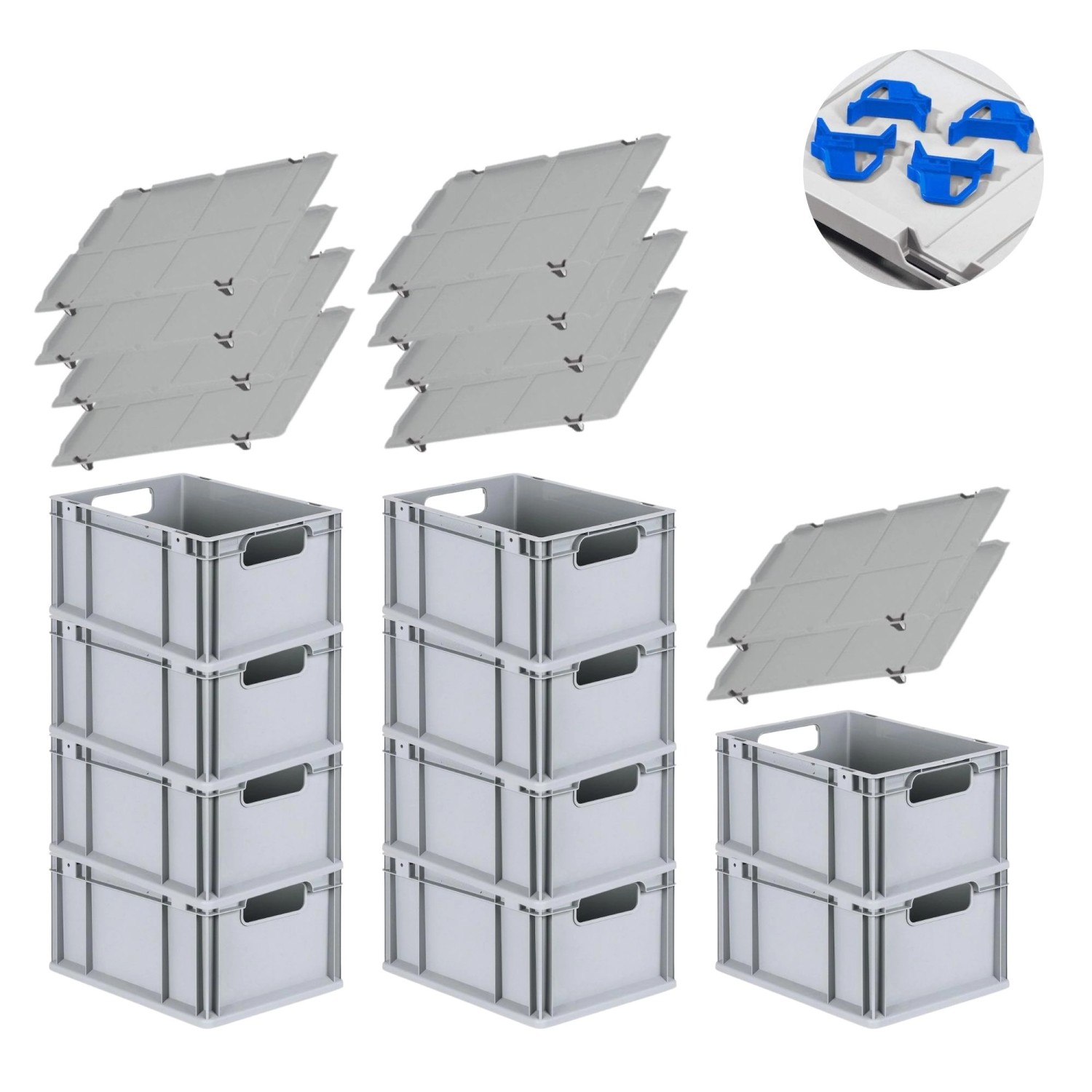 PROREGAL Spar Set 10x Eurobox Nextgen Economy Mit Auflagedeckel & 4x Schiebeschnappverschlüsse Blau Griffe Offen HxBxT 22 x 30 x 40 cm 20 Liter PROREGAL Spar Set 10x Eurobox Nextgen Economy Mit Auflagedeckel & 4x Schiebeschnappverschlüsse Blau Griffe Offen HxBxT 22 x 30 x 40 cm 20 Liter von PROREGAL