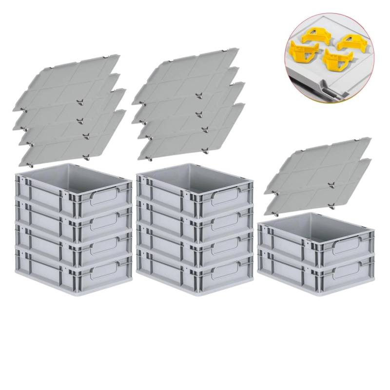 PROREGAL Spar Set 10x Eurobox Nextgen Economy Mit Auflagedeckel & 4x Schiebeschnappverschlüsse Gelb Griffe Geschlossen HxBxT 12 x 30 x 40 cm 11 Liter von PROREGAL