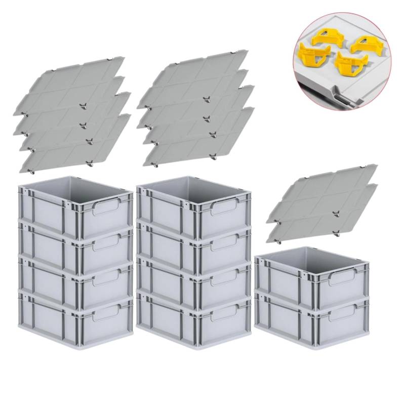 PROREGAL Spar Set 10x Eurobox Nextgen Economy Mit Auflagedeckel & 4x Schiebeschnappverschlüsse Gelb Griffe Geschlossen HxBxT 17 x 30 x 40 cm 16 Liter von PROREGAL