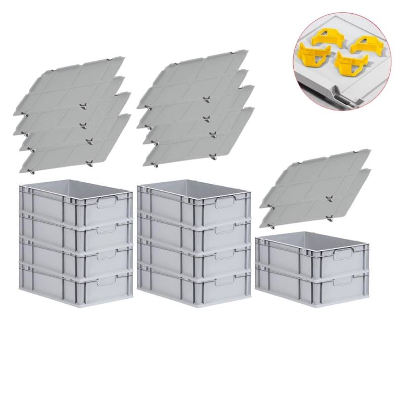 PROREGAL Spar Set 10x Eurobox Nextgen Economy Mit Auflagedeckel & 4x Schiebeschnappverschlüsse Gelb Griffe Geschlossen HxBxT 17 x 40 x 60 cm 34 Liter von PROREGAL