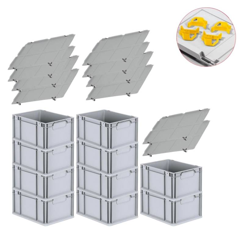 PROREGAL Spar Set 10x Eurobox Nextgen Economy Mit Auflagedeckel & 4x Schiebeschnappverschlüsse Gelb Griffe Geschlossen HxBxT 22 x 30 x 40 cm 20 Liter von PROREGAL