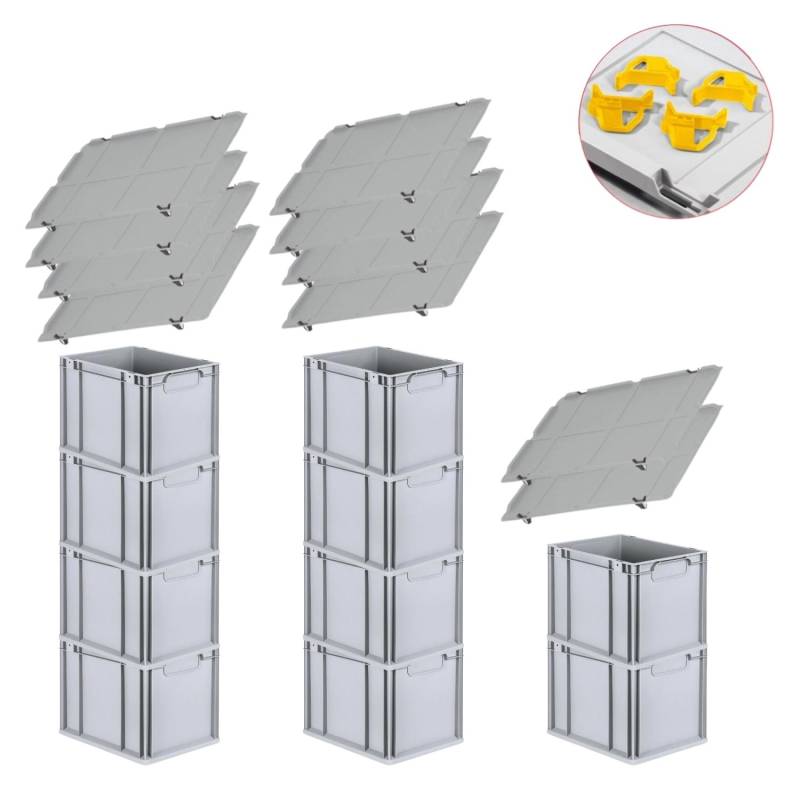 PROREGAL Spar Set 10x Eurobox Nextgen Economy Mit Auflagedeckel & 4x Schiebeschnappverschlüsse Gelb Griffe Geschlossen HxBxT 32 x 30 x 40 cm 30 Liter von PROREGAL