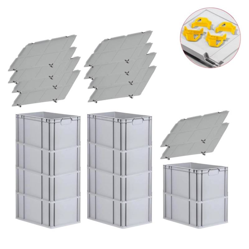 PROREGAL Spar Set 10x Eurobox Nextgen Economy Mit Auflagedeckel & 4x Schiebeschnappverschlüsse Gelb Griffe Geschlossen HxBxT 32 x 40 x 60 cm 65 Liter von PROREGAL