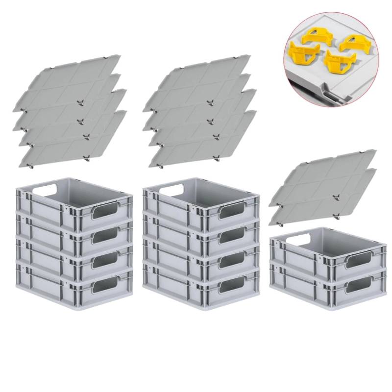 PROREGAL Spar Set 10x Eurobox Nextgen Economy Mit Auflagedeckel & 4x Schiebeschnappverschlüsse Gelb Griffe Offen HxBxT 12 x 30 x 40 cm 11 Liter von PROREGAL