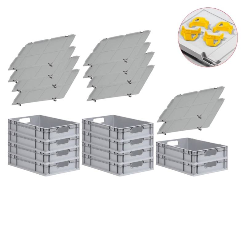 PROREGAL Spar Set 10x Eurobox Nextgen Economy Mit Auflagedeckel & 4x Schiebeschnappverschlüsse Gelb Griffe Offen HxBxT 12 x 40 x 60 cm 23 Liter von PROREGAL