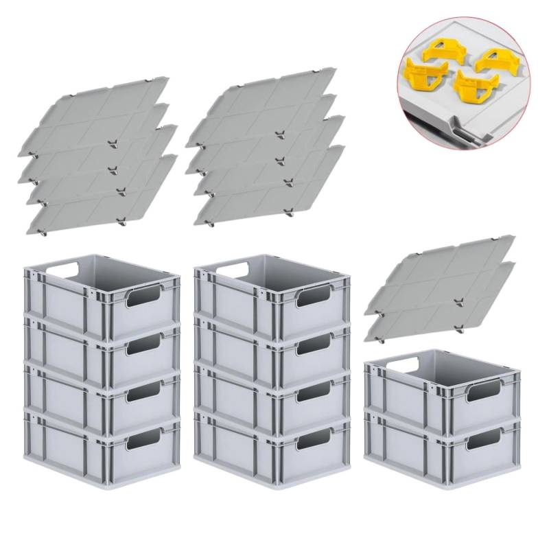 PROREGAL Spar Set 10x Eurobox Nextgen Economy Mit Auflagedeckel & 4x Schiebeschnappverschlüsse Gelb Griffe Offen HxBxT 17 x 30 x 40 cm 16 Liter von PROREGAL