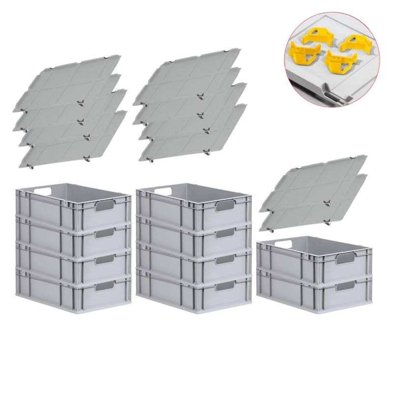 PROREGAL Spar Set 10x Eurobox Nextgen Economy Mit Auflagedeckel & 4x Schiebeschnappverschlüsse Gelb Griffe Offen HxBxT 17 x 40 x 60 cm 34 Liter von PROREGAL
