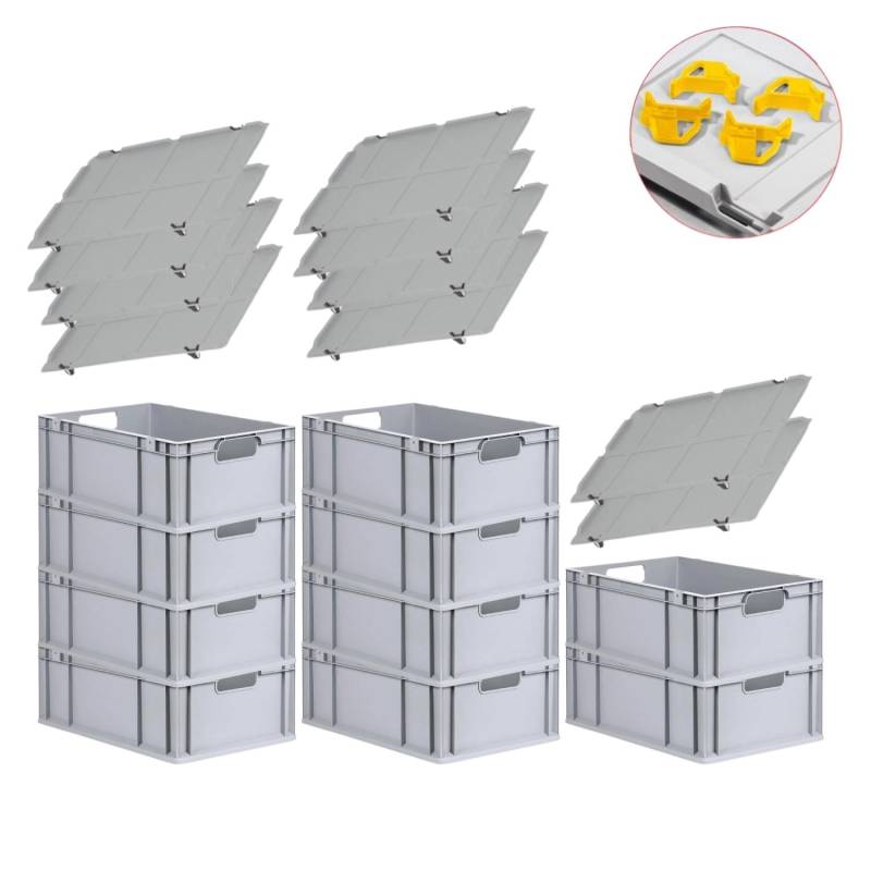 PROREGAL Spar Set 10x Eurobox Nextgen Economy Mit Auflagedeckel & 4x Schiebeschnappverschlüsse Gelb Griffe Offen HxBxT 22 x 40 x 60 cm 44 Liter von PROREGAL