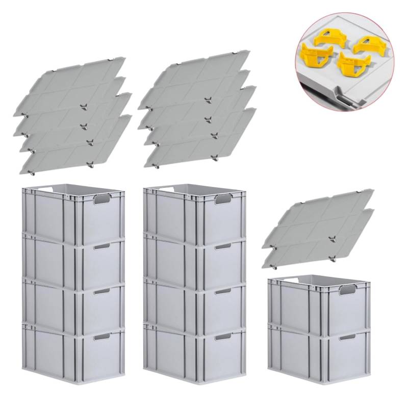 PROREGAL Spar Set 10x Eurobox Nextgen Economy Mit Auflagedeckel & 4x Schiebeschnappverschlüsse Gelb Griffe Offen HxBxT 32 x 40 x 60 cm 65 Liter von PROREGAL