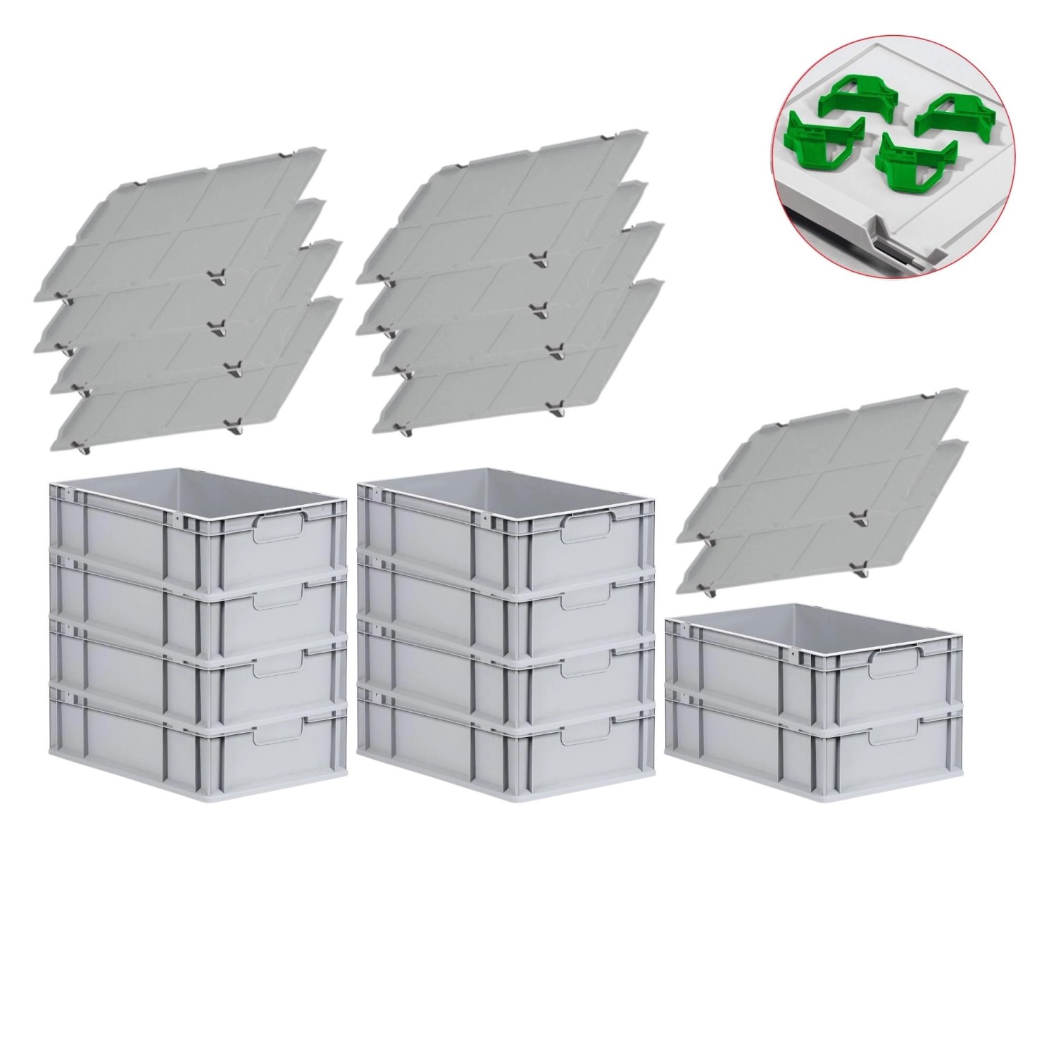 PROREGAL Spar Set 10x Eurobox Nextgen Economy Mit Auflagedeckel & 4x Schiebeschnappverschlüsse Grün Griffe Geschlossen HxBxT 17 x 40 x 60 cm 34 Liter PROREGAL Spar Set 10x Eurobox Nextgen Economy Mit Auflagedeckel & 4x Schiebeschnappverschlüsse Grün Griffe Geschlossen HxBxT 17 x 40 x 60 cm 34 Liter von PROREGAL