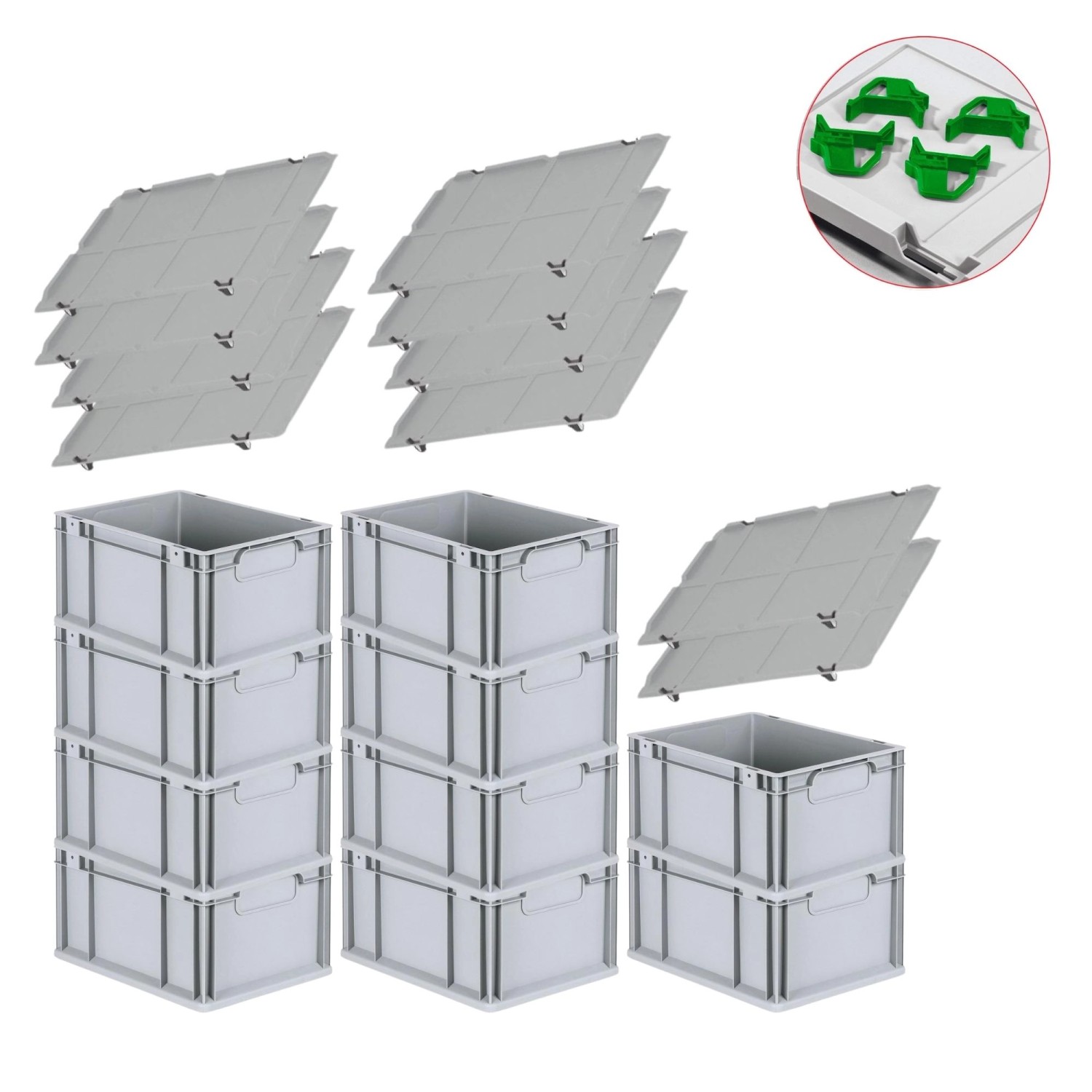PROREGAL Spar Set 10x Eurobox Nextgen Economy Mit Auflagedeckel & 4x Schiebeschnappverschlüsse Grün Griffe Geschlossen HxBxT 22 x 30 x 40 cm 20 Liter PROREGAL Spar Set 10x Eurobox Nextgen Economy Mit Auflagedeckel & 4x Schiebeschnappverschlüsse Grün Griffe Geschlossen HxBxT 22 x 30 x 40 cm 20 Liter von PROREGAL