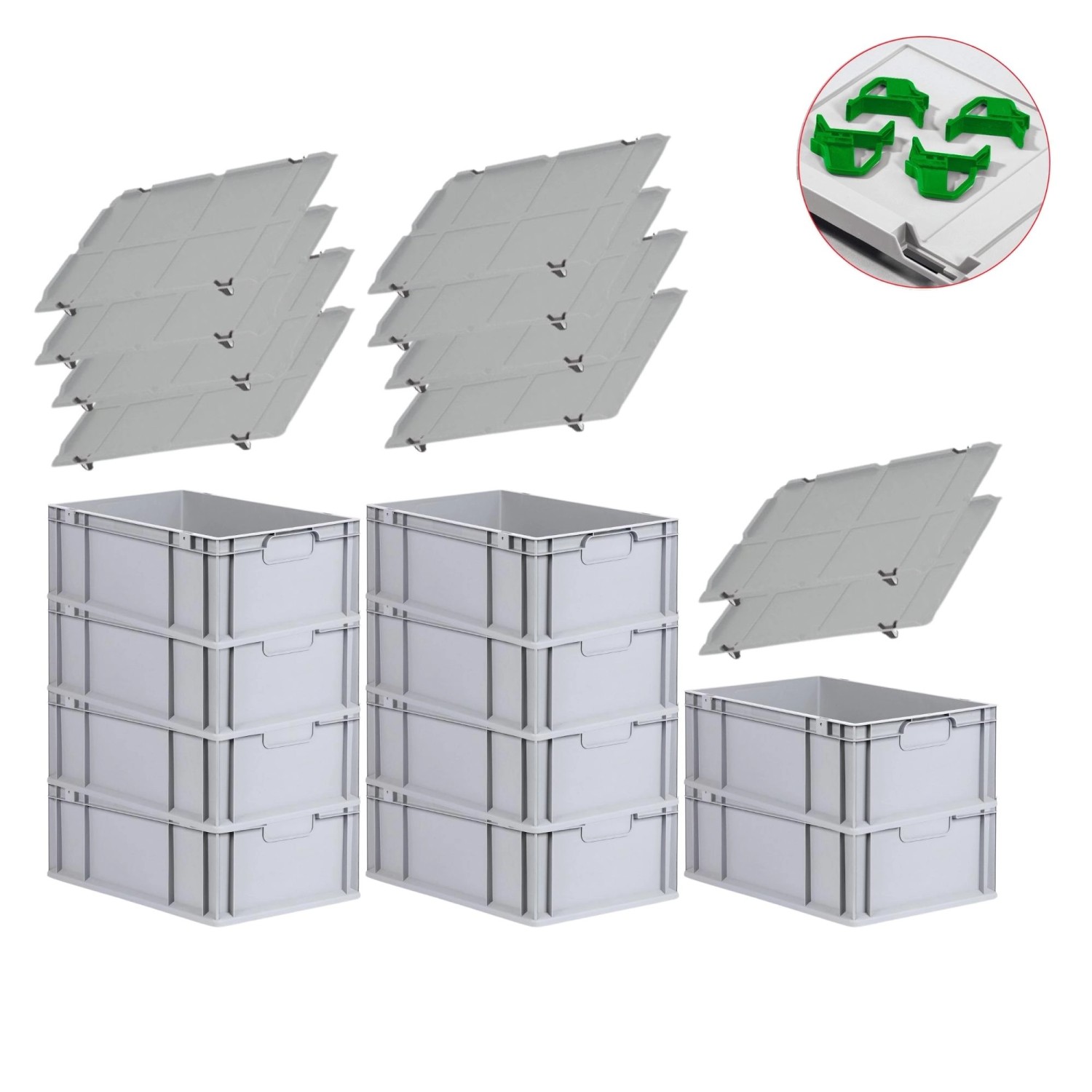 PROREGAL Spar Set 10x Eurobox Nextgen Economy Mit Auflagedeckel & 4x Schiebeschnappverschlüsse Grün Griffe Geschlossen HxBxT 22 x 40 x 60 cm 44 Liter PROREGAL Spar Set 10x Eurobox Nextgen Economy Mit Auflagedeckel & 4x Schiebeschnappverschlüsse Grün Griffe Geschlossen HxBxT 22 x 40 x 60 cm 44 Liter von PROREGAL