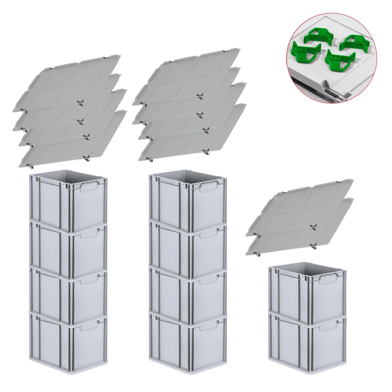 PROREGAL Spar Set 10x Eurobox Nextgen Economy Mit Auflagedeckel & 4x Schiebeschnappverschlüsse Grün Griffe Geschlossen HxBxT 32 x 30 x 40 cm 30 Liter PROREGAL Spar Set 10x Eurobox Nextgen Economy Mit Auflagedeckel & 4x Schiebeschnappverschlüsse Grün Griffe Geschlossen HxBxT 32 x 30 x 40 cm 30 Liter von PROREGAL