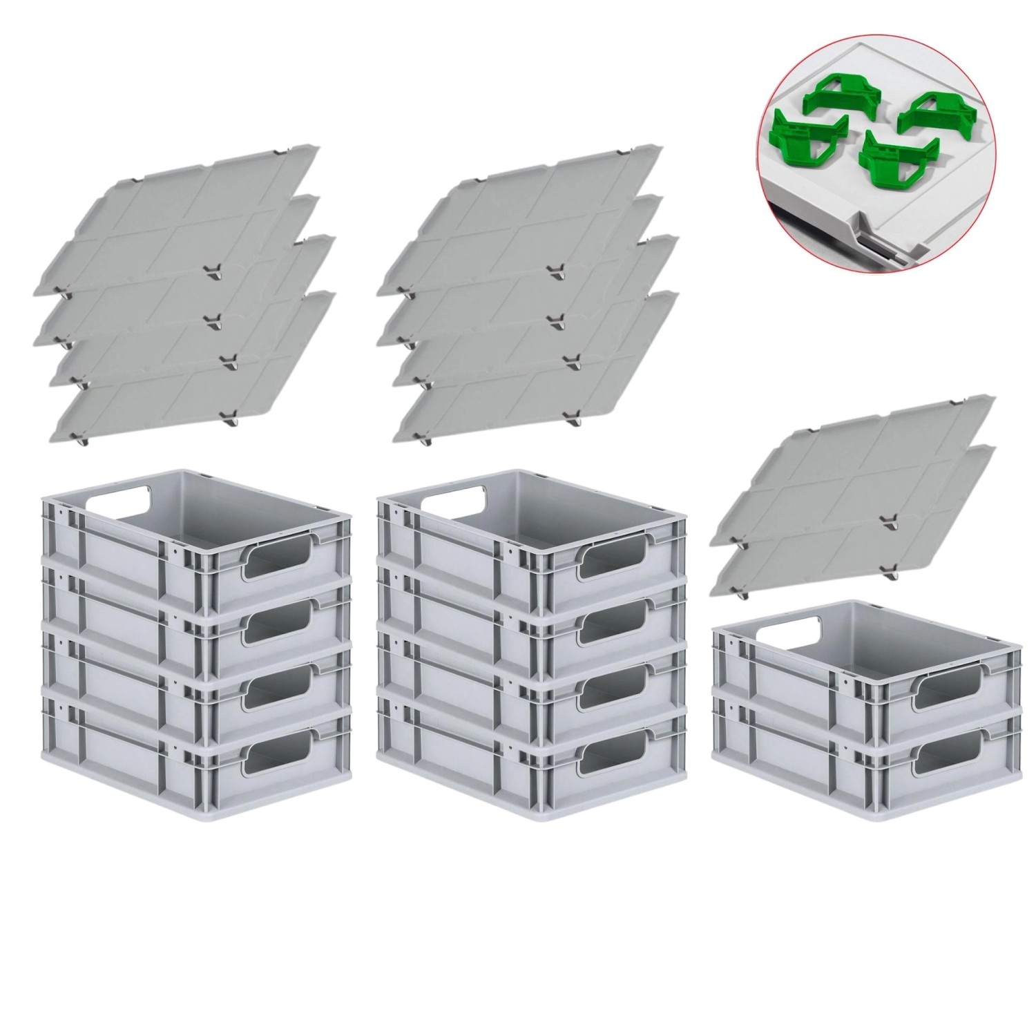 PROREGAL Spar Set 10x Eurobox Nextgen Economy Mit Auflagedeckel & 4x Schiebeschnappverschlüsse Grün Griffe Offen HxBxT 12 x 30 x 40 cm 11 Liter PROREGAL Spar Set 10x Eurobox Nextgen Economy Mit Auflagedeckel & 4x Schiebeschnappverschlüsse Grün Griffe Offen HxBxT 12 x 30 x 40 cm 11 Liter von PROREGAL