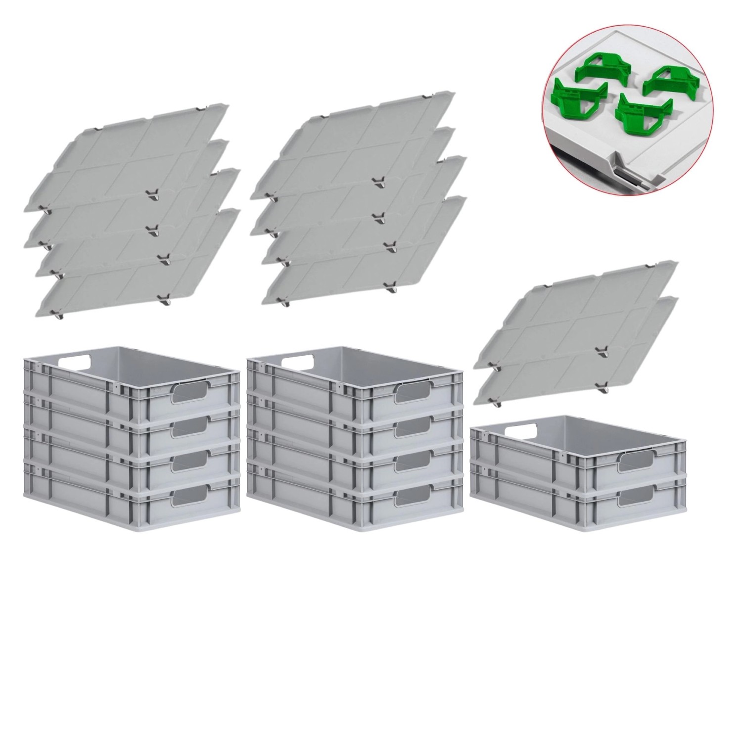 PROREGAL Spar Set 10x Eurobox Nextgen Economy Mit Auflagedeckel & 4x Schiebeschnappverschlüsse Grün Griffe Offen HxBxT 12 x 40 x 60 cm 23 Liter PROREGAL Spar Set 10x Eurobox Nextgen Economy Mit Auflagedeckel & 4x Schiebeschnappverschlüsse Grün Griffe Offen HxBxT 12 x 40 x 60 cm 23 Liter von PROREGAL
