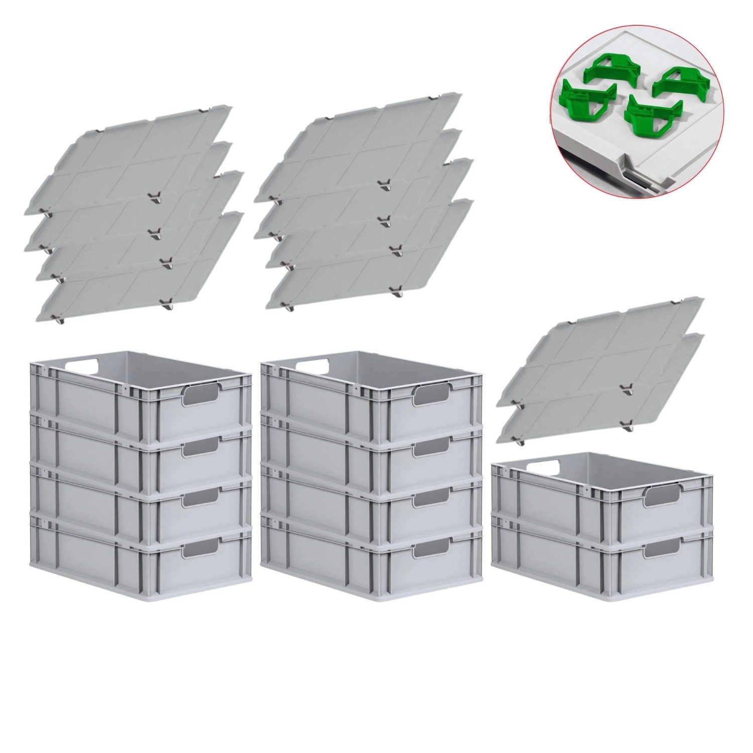 PROREGAL Spar Set 10x Eurobox Nextgen Economy Mit Auflagedeckel & 4x Schiebeschnappverschlüsse Grün Griffe Offen HxBxT 17 x 40 x 60 cm 34 Liter PROREGAL Spar Set 10x Eurobox Nextgen Economy Mit Auflagedeckel & 4x Schiebeschnappverschlüsse Grün Griffe Offen HxBxT 17 x 40 x 60 cm 34 Liter von PROREGAL