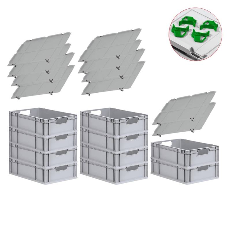 PROREGAL Spar Set 10x Eurobox Nextgen Economy Mit Auflagedeckel & 4x Schiebeschnappverschlüsse Grün Griffe Offen HxBxT 17 x 40 x 60 cm 34 Liter von PROREGAL