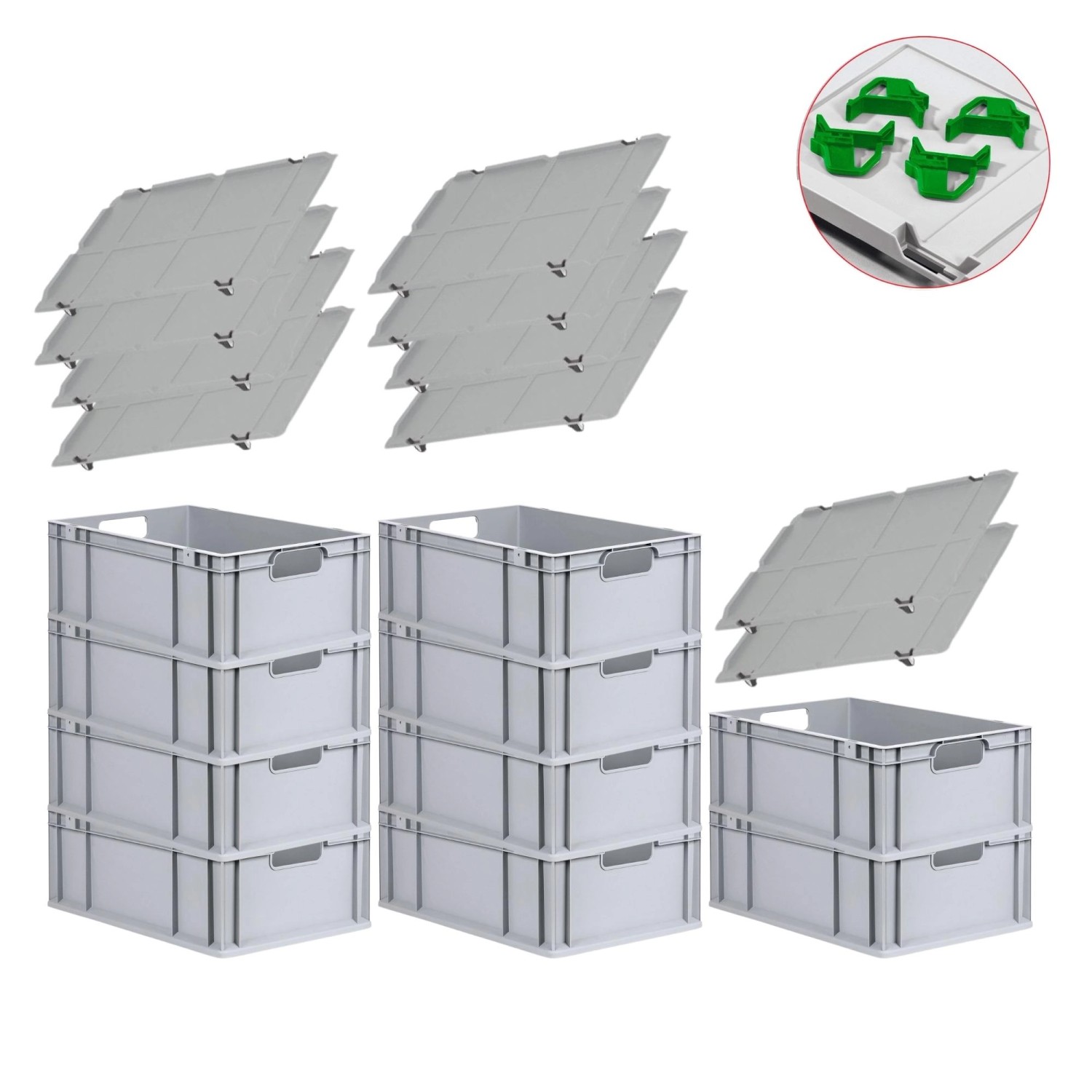 PROREGAL Spar Set 10x Eurobox Nextgen Economy Mit Auflagedeckel & 4x Schiebeschnappverschlüsse Grün Griffe Offen HxBxT 22 x 40 x 60 cm 44 Liter PROREGAL Spar Set 10x Eurobox Nextgen Economy Mit Auflagedeckel & 4x Schiebeschnappverschlüsse Grün Griffe Offen HxBxT 22 x 40 x 60 cm 44 Liter von PROREGAL