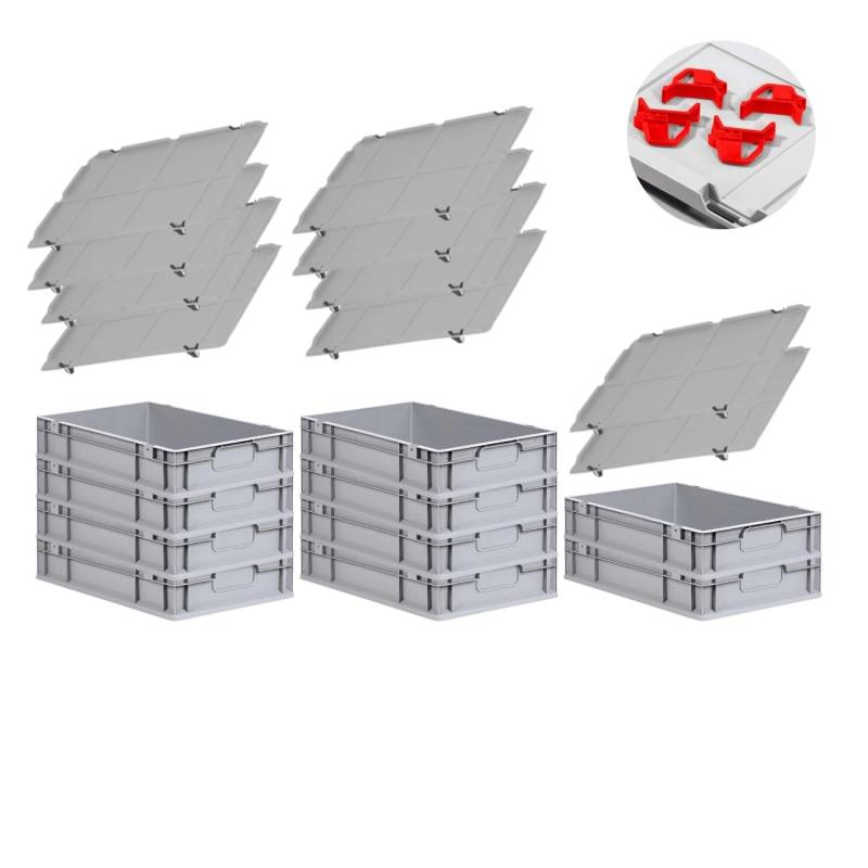 PROREGAL Spar Set 10x Eurobox Nextgen Economy Mit Auflagedeckel & 4x Schiebeschnappverschlüsse Rot Griffe Geschlossen HxBxT 12 x 40 x 60 cm 23 Liter von PROREGAL