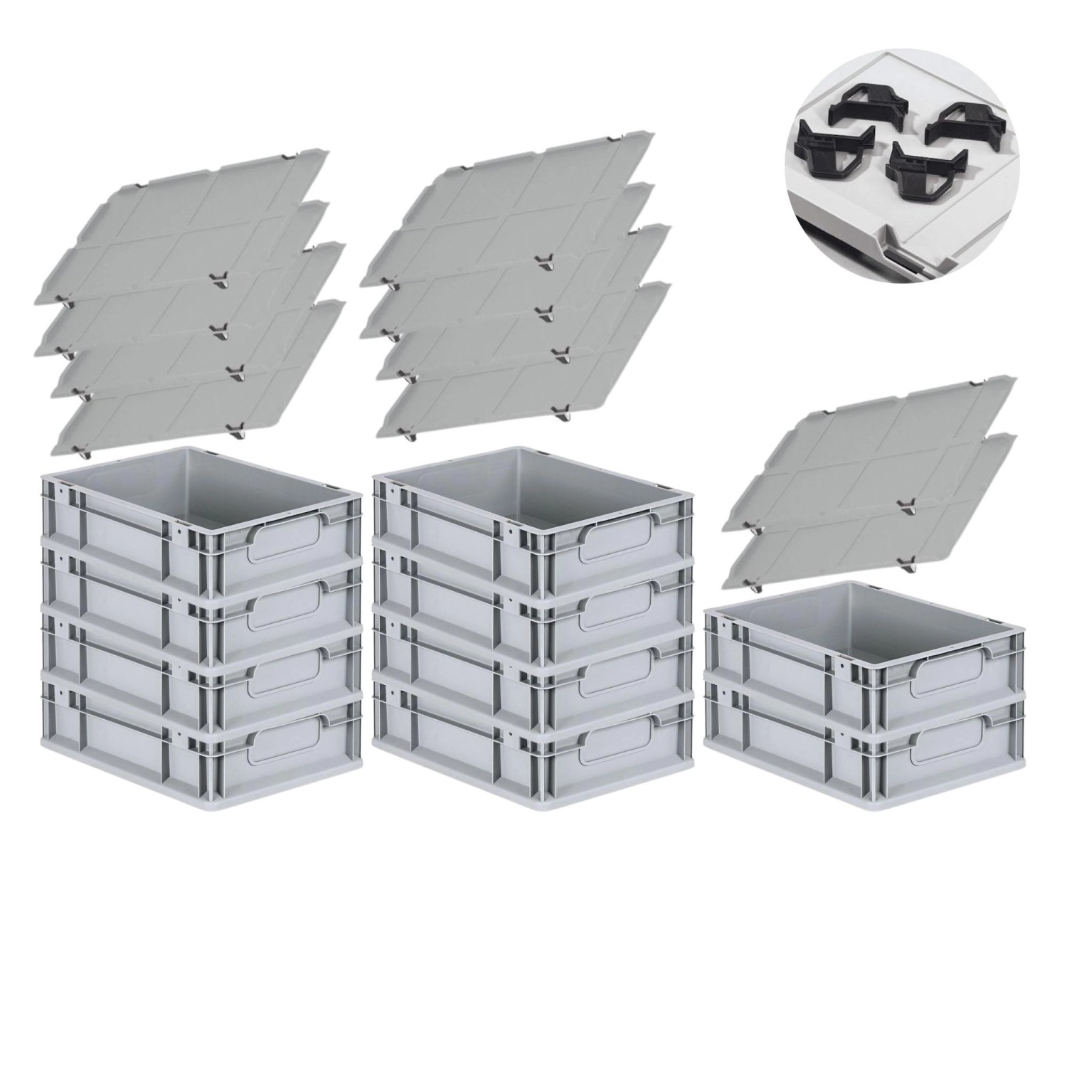 PROREGAL Spar Set 10x Eurobox Nextgen Economy Mit Auflagedeckel & 4x Schiebeschnappverschlüsse Schwarz Griffe Geschlossen HxBxT 12 x 30 x 40 cm PROREGAL Spar Set 10x Eurobox Nextgen Economy Mit Auflagedeckel & 4x Schiebeschnappverschlüsse Schwarz Griffe Geschlossen HxBxT 12 x 30 x 40 cm von PROREGAL