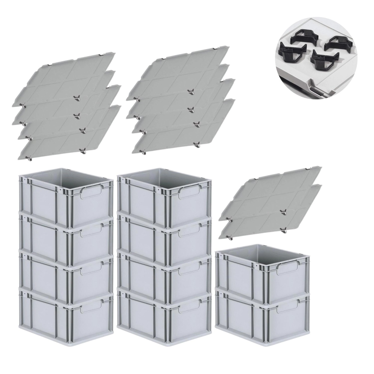 PROREGAL Spar Set 10x Eurobox Nextgen Economy Mit Auflagedeckel & 4x Schiebeschnappverschlüsse Schwarz Griffe Geschlossen HxBxT 22 x 30 x 40 cm PROREGAL Spar Set 10x Eurobox Nextgen Economy Mit Auflagedeckel & 4x Schiebeschnappverschlüsse Schwarz Griffe Geschlossen HxBxT 22 x 30 x 40 cm von PROREGAL